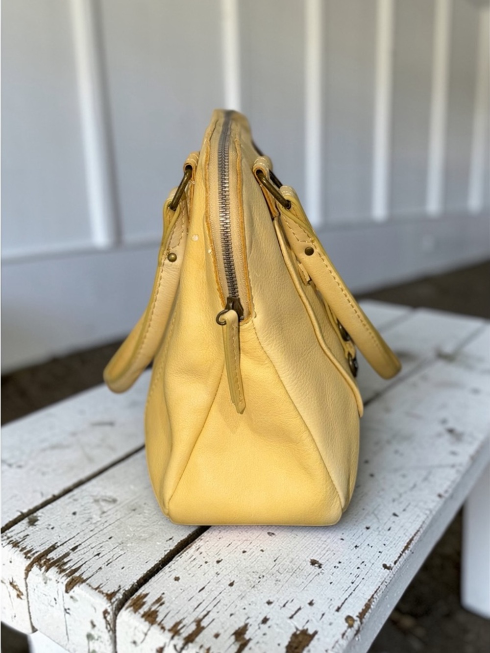 American Leather Co. Lemon Yellow Leather Hobo Shoulder Bag - Picture 5 of 7
